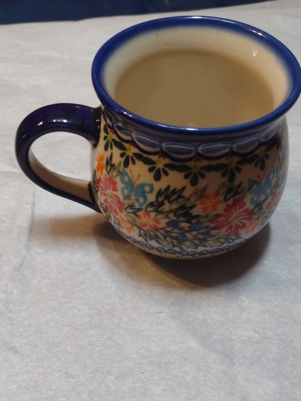 Vintage Floral Ceramic Mug in Blue and Cream